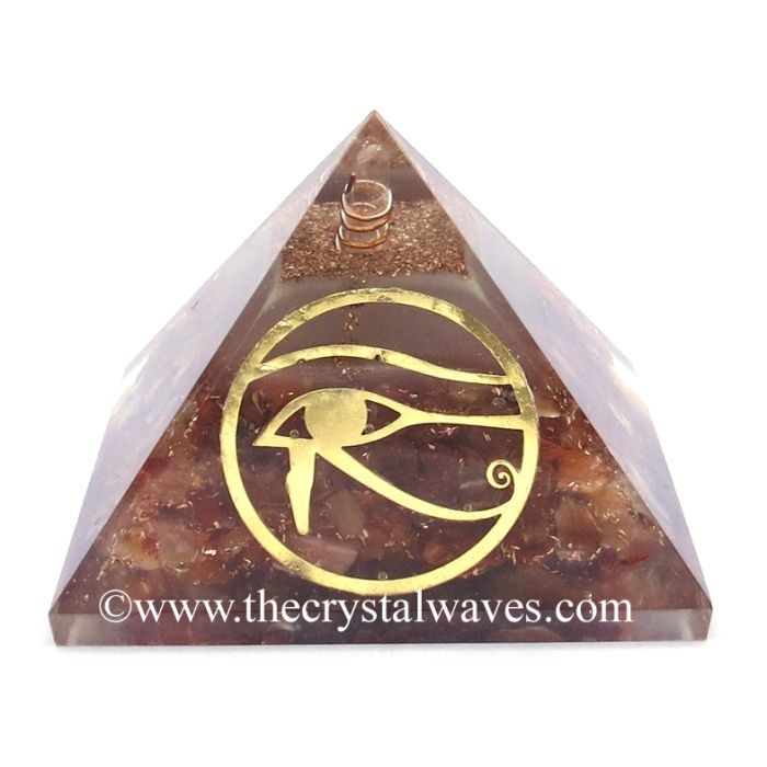 Glow In Dark Carnelian Chips Orgone Pyramid With Horus Eye Symbol