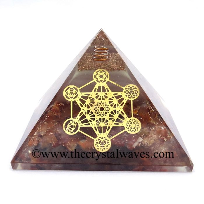 Glow In Dark Carnelian Chips Orgone Pyramid With 7 Chakra Metatron's Cube Symbol