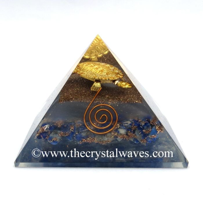 Glow In Dark Lapis Lazuli Chips Orgone Pyramid With Fengshui / Vastu Tortoise