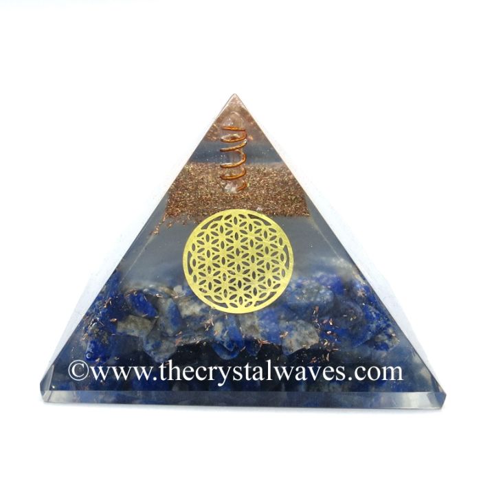 Glow In Dark Lapis Lazuli Chips Orgone Pyramid With Flower Of Life