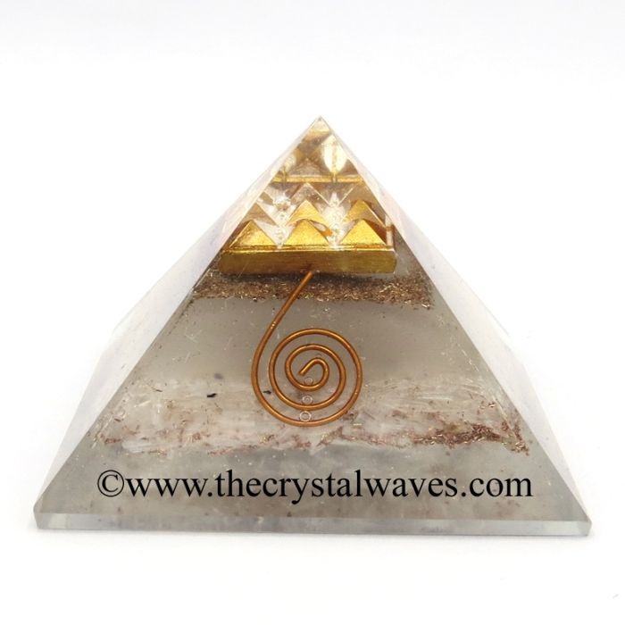 Glow In Dark Selenite Chips Orgone Pyramid With 9 Pyramid Plate