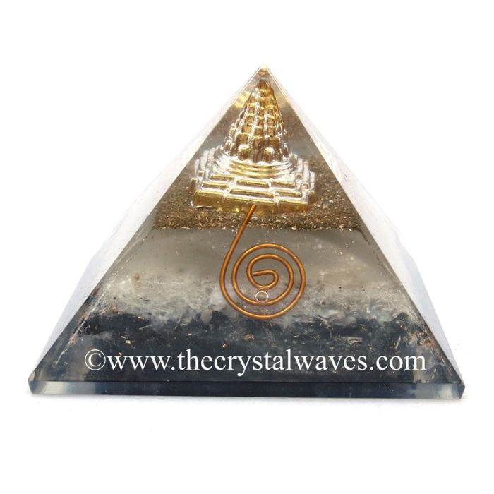 Glow In Dark Black Tourmaline & Selenite Chips Orgone Pyramid With Shreeyantra