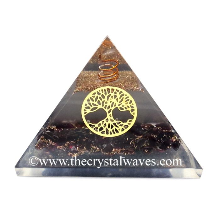 Glow In Dark Garnet Chips Orgone Pyramid With Tree Of Life