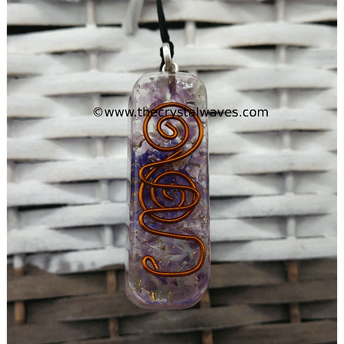 Amethyst Chips With Copper Coil Rectangle Shape Orgone Pendant
