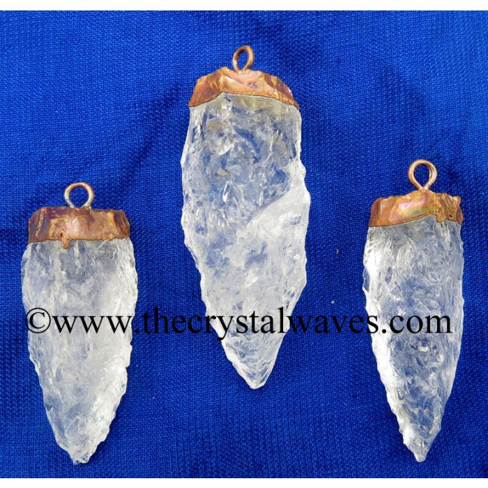 Crystal Quartz 3 Side Handknapped Tooth Copper Electroplated Pendant
