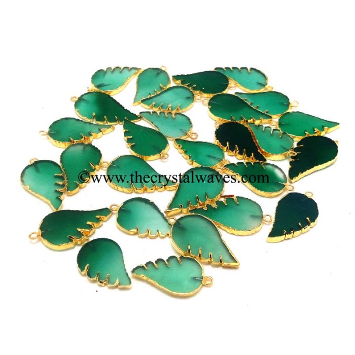 Green Agate Chalcedony Angel Wings Gold Electroplated Pendants