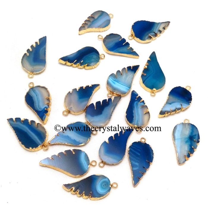 Persian Blue Banded Agate Chalcedony Angel Wings Gold Electroplated Pendants