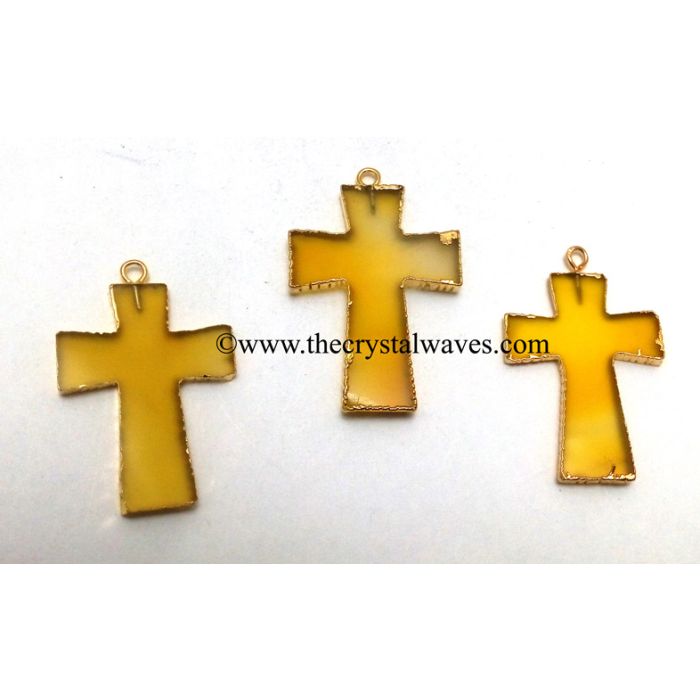 Yellow Chalcedony Cross Gold Electroplate Pendant