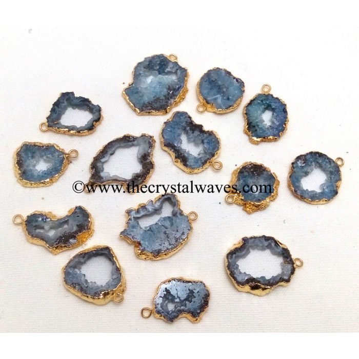 Blue Agate Geode Gold Electroplated Pendant