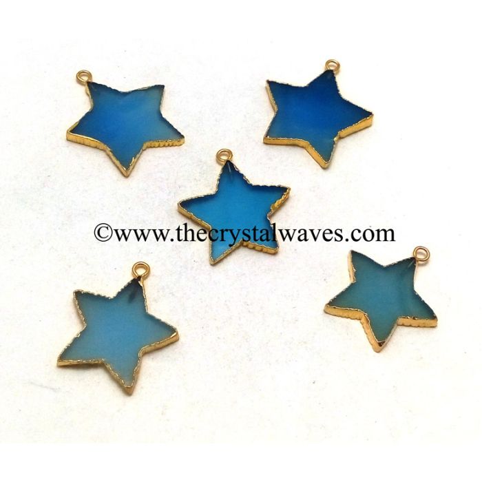 Blue Chalcedony / Onyx Gold Electroplated Star Pendant