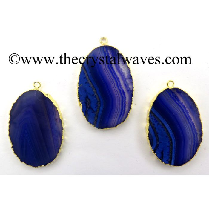 Purple Banded Agate Chalcedony Oval Shape Gold Electroplated Pendant 