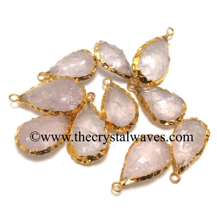Rose Quartz Handknapped Pear Gold Electroplated Pendant 