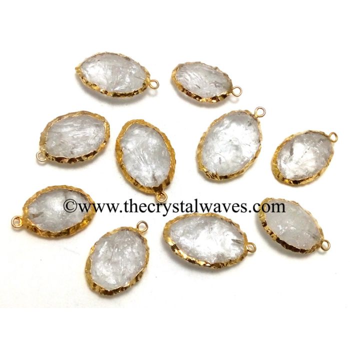 Crystal Quartz Small Oval Gold Electroplated Pendant