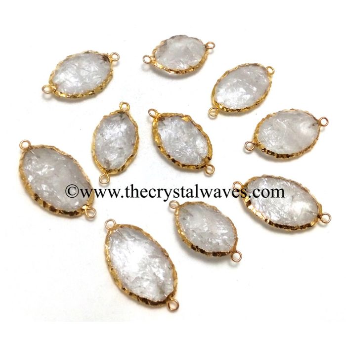 Crystal Quartz Small Oval Gold Electroplated Connector Pendant