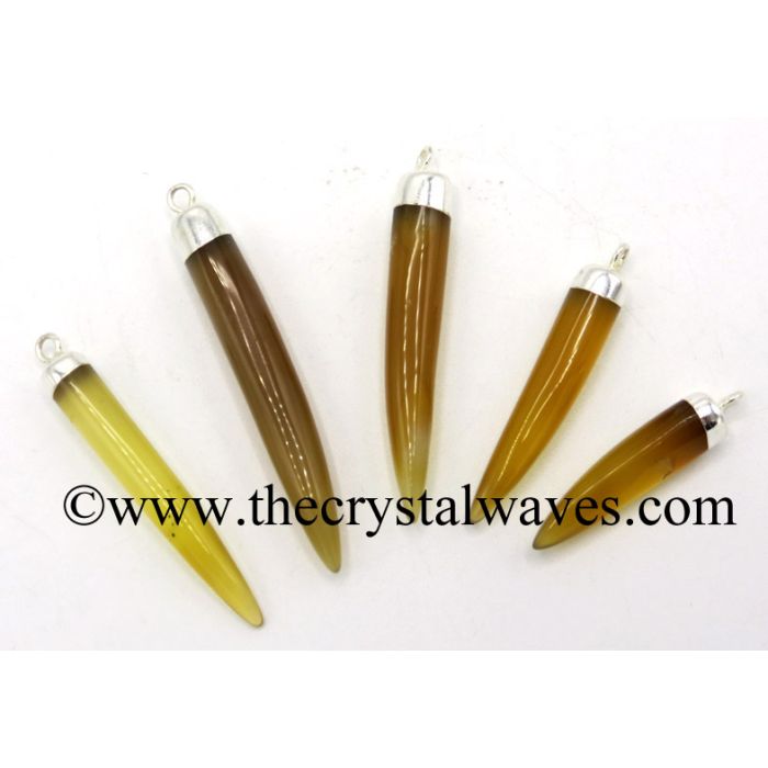 Yellow Chalcedony Horn Shape Silver Capped Electroplated Pendant
