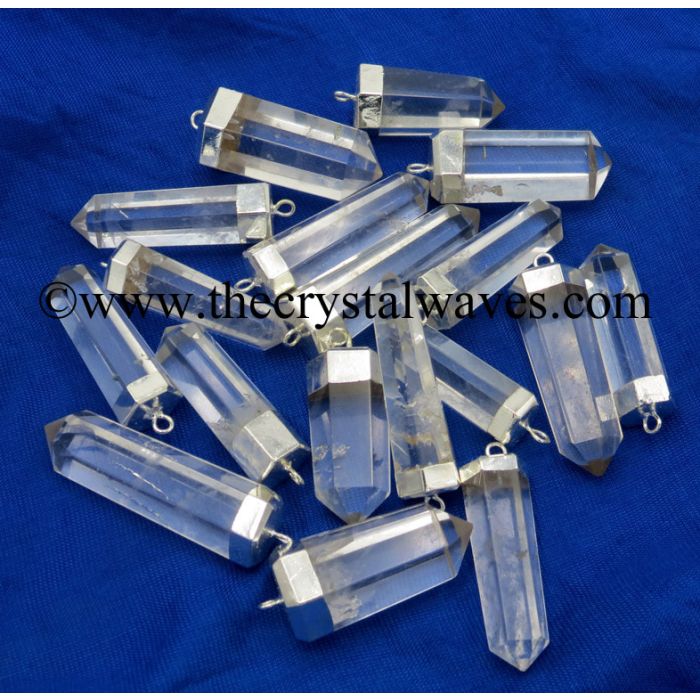 Crystal Quartz 1 -1.50  Inch Silver Capped Electroplated Pencil Pendant