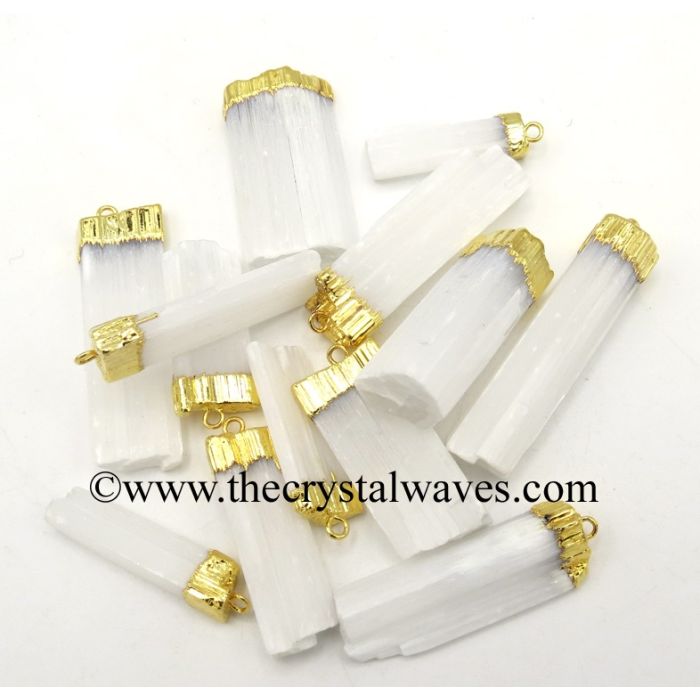 Selenite Raw Chunks Gold Capped Electroplated Pendants
