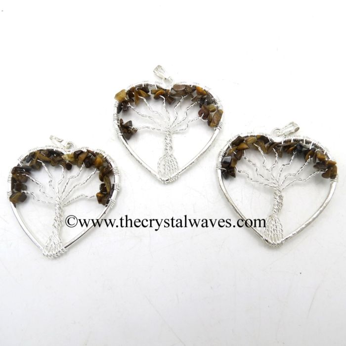 Tiger Eye Agate Chips Heart Shaped Tree Of Life Pendant