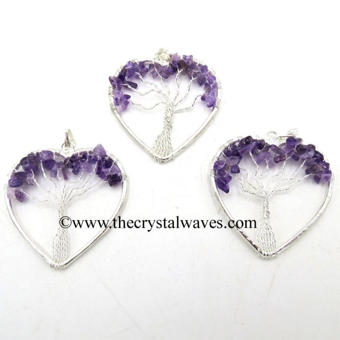 Amethyst Chips Heart Shaped Tree Of Life Pendant