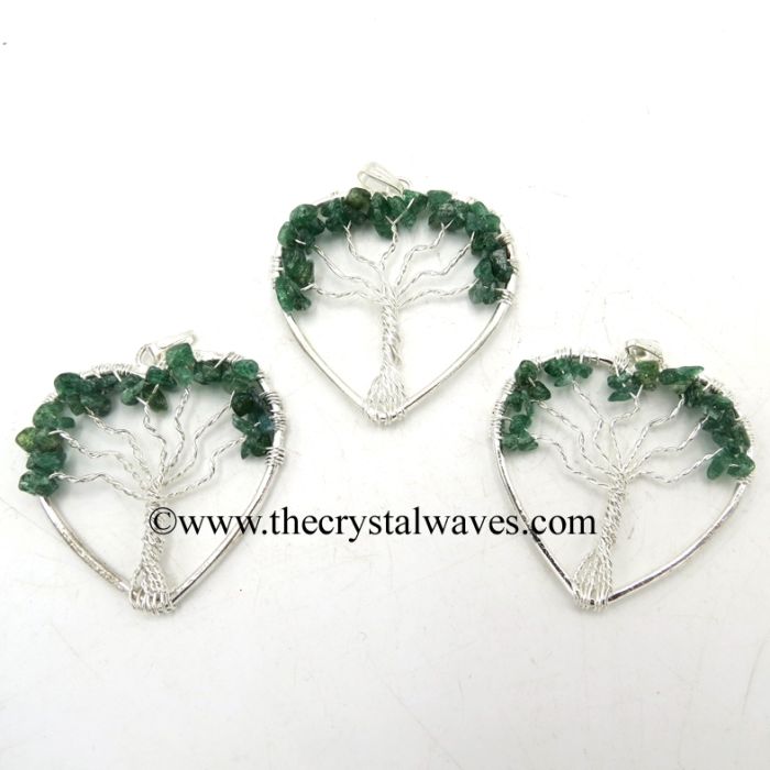 Green Aventurine Chips Heart Shape Tree Of Life Pendant