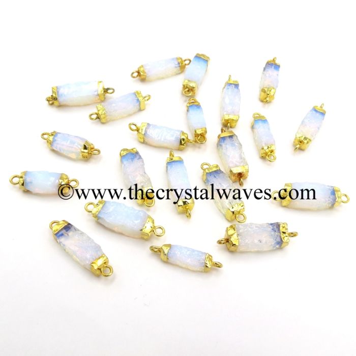 Opalite Small Handknapped  Rectangle Gold Electroplated Pendant / Connector