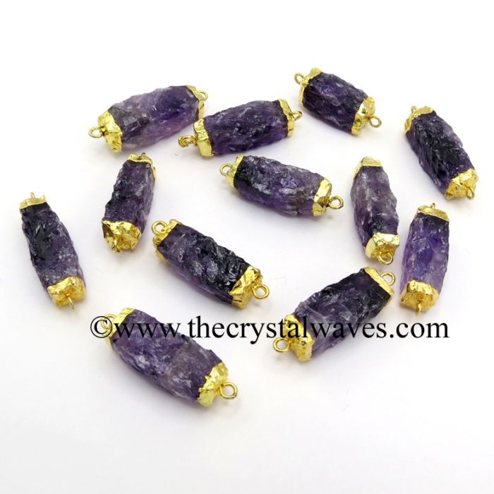 Amethyst Small Handknapped Rectangle Gold Electroplated Pendant / Connector