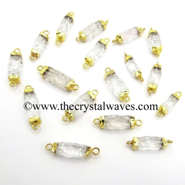 Crystal Quartz Small Handknapped Rectangle Gold Electroplated Pendant / Connector