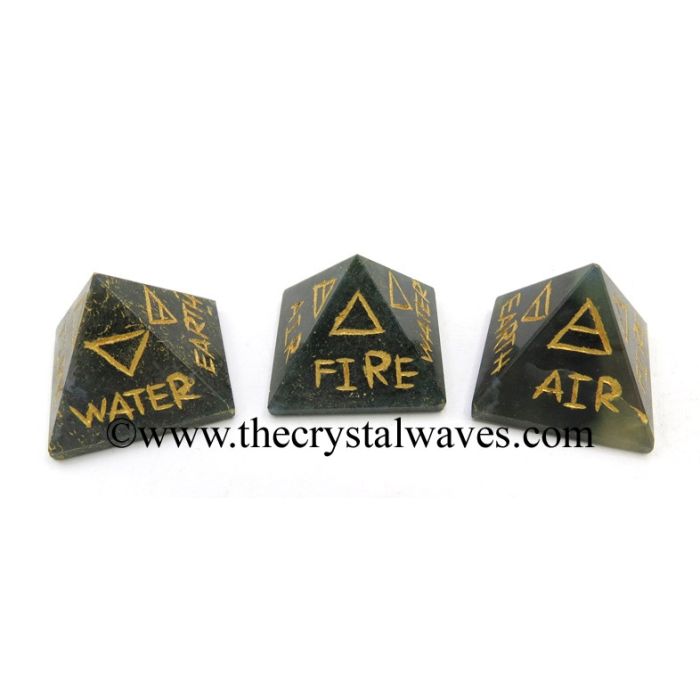 Moss Agate 5 Element Engraved Pyramid